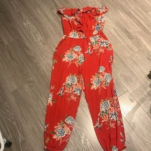 Red Floral Pants Jumpsuit- LG